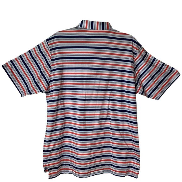 Peter Millar Red/White/Blue Striped Short Sleeve Polo Shirt Men's Size Large - Picture 2 of 5